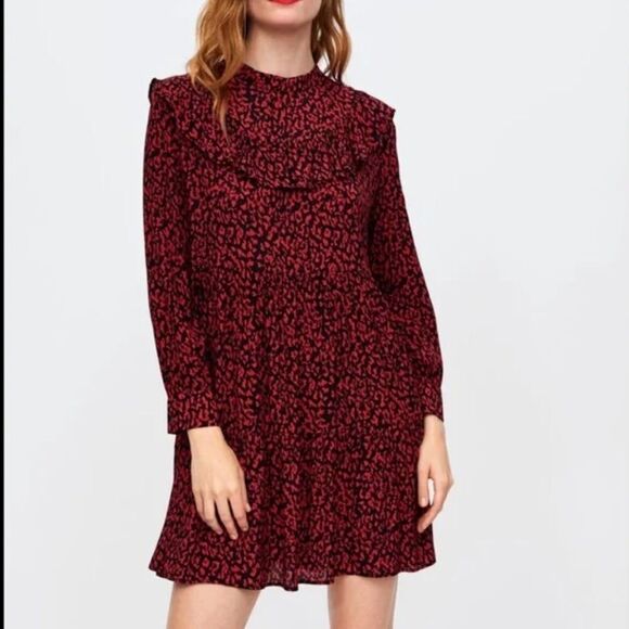 Zara Red and Black Long Sleeve Dress - Picture 2 of 6